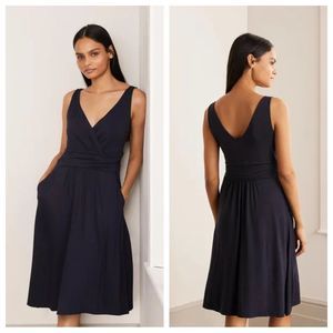 Boden Effie V Neck Sleeveless Jersey Midi Dress Navy, 20 / 22